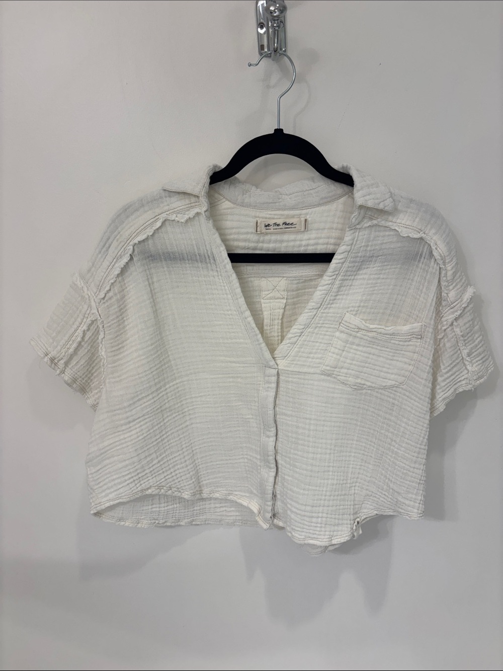 Free People White Gauze Cropped Button-Front Shirt